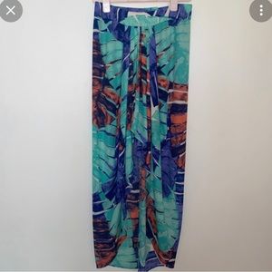 Olivaceous tropical palm tree print maxi skirt
